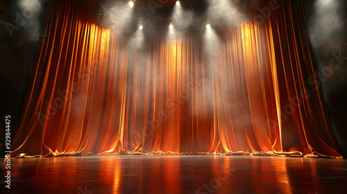 A theater stage with orange...