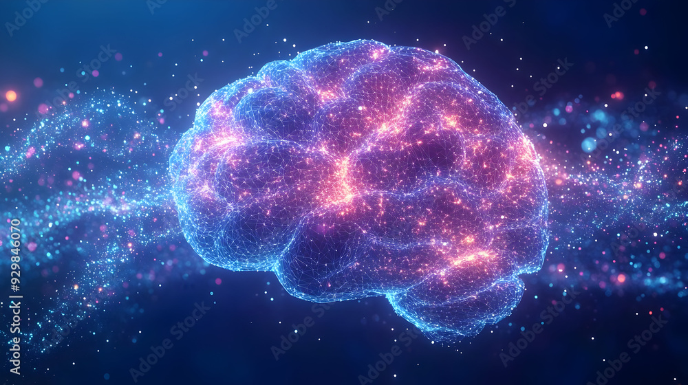 A vibrant digital representation of a brain with glowing connections. A vibrant digital representation of a brain with glowing connections.