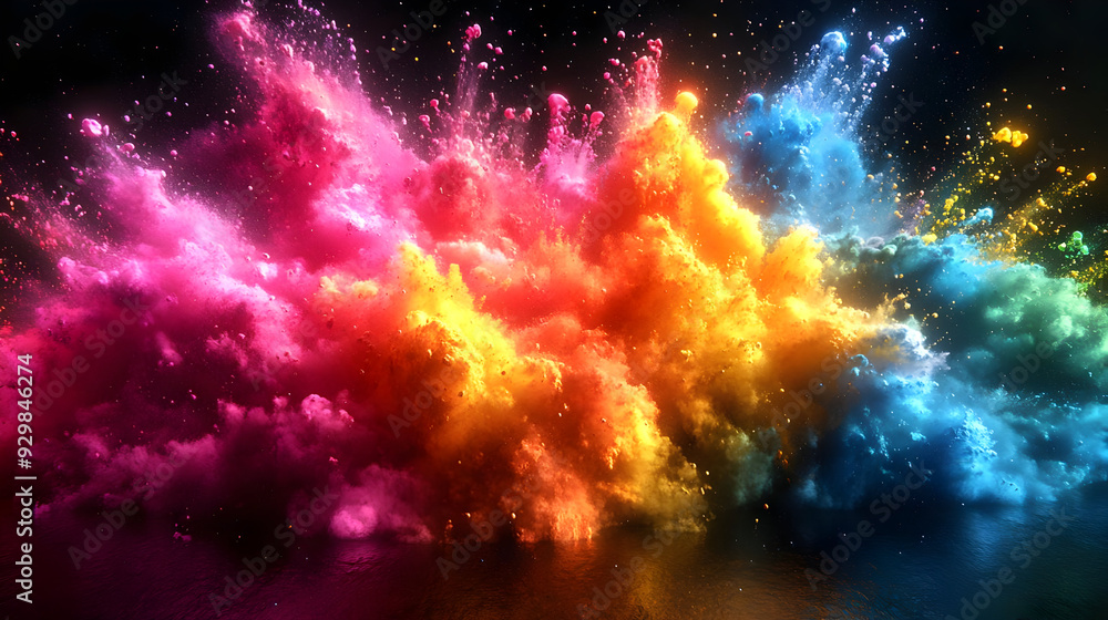 Naklejka premium A vibrant explosion of colorful smoke and particles.