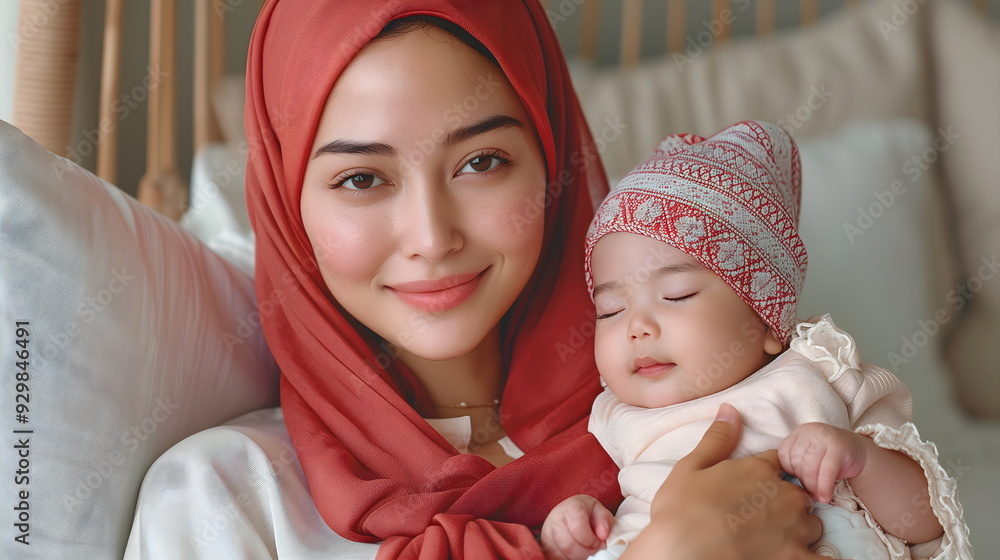 Asian family, mother and child in beautiful clothes. Newborn baby in mother's arms. Asian family, mother and child in beautiful clothes. Newborn baby in mother's arms.