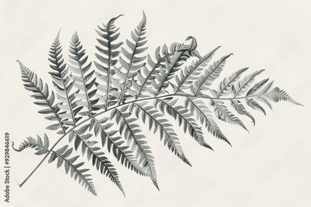 A botanical illustration of a fern, showcasing its delicate fronds and intricate leaf patterns in fine detail. A botanical illustration of a fern, showcasing its delicate fronds and intricate leaf patterns in fine detail.
