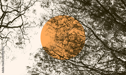 moon on tree silhouette abstract background. vector illustration