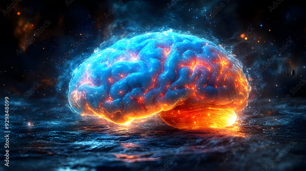 A vibrant, glowing brain surrounded by a cosmic atmosphere. A vibrant, glowing brain surrounded by a cosmic atmosphere.