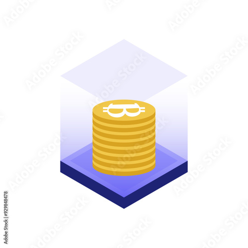 Isometric Digital currency vault vector illustration. 