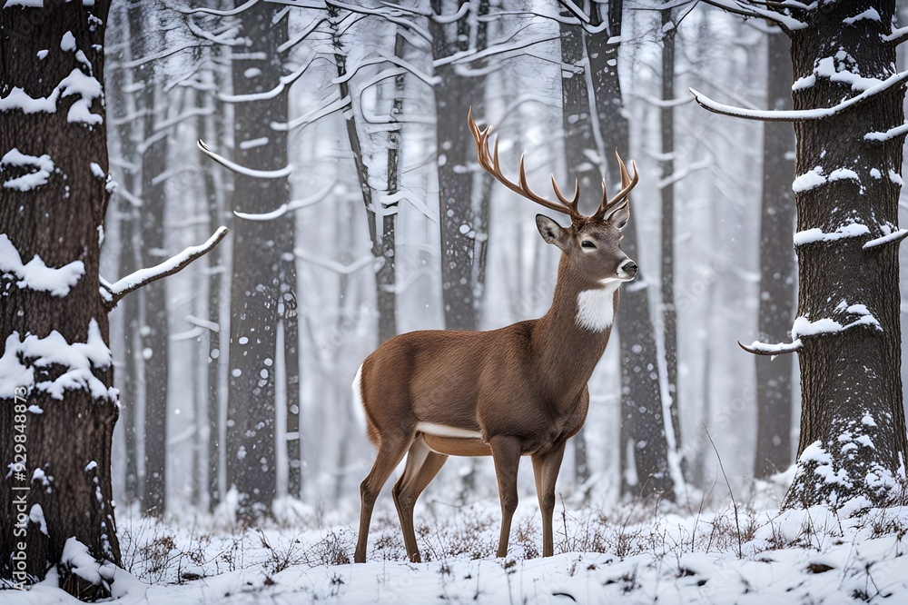 deer in winter forest deer in winter forest