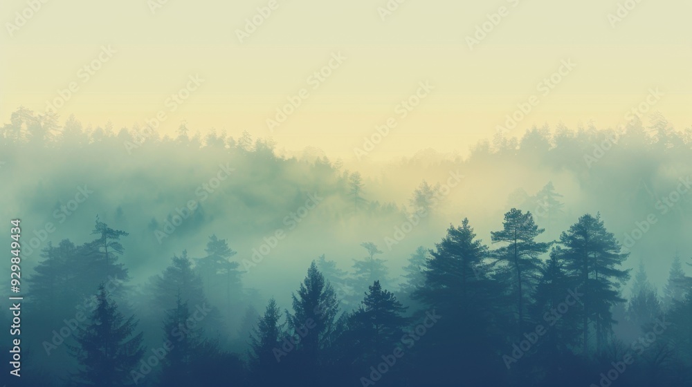 Fototapeta premium A forest with trees and fog