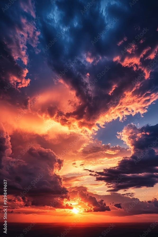 Sunset behind cloudy sky Sunset behind cloudy sky