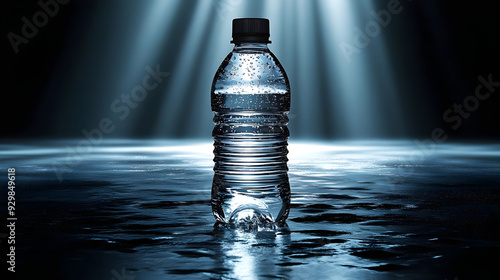 A water bottle illuminated ...