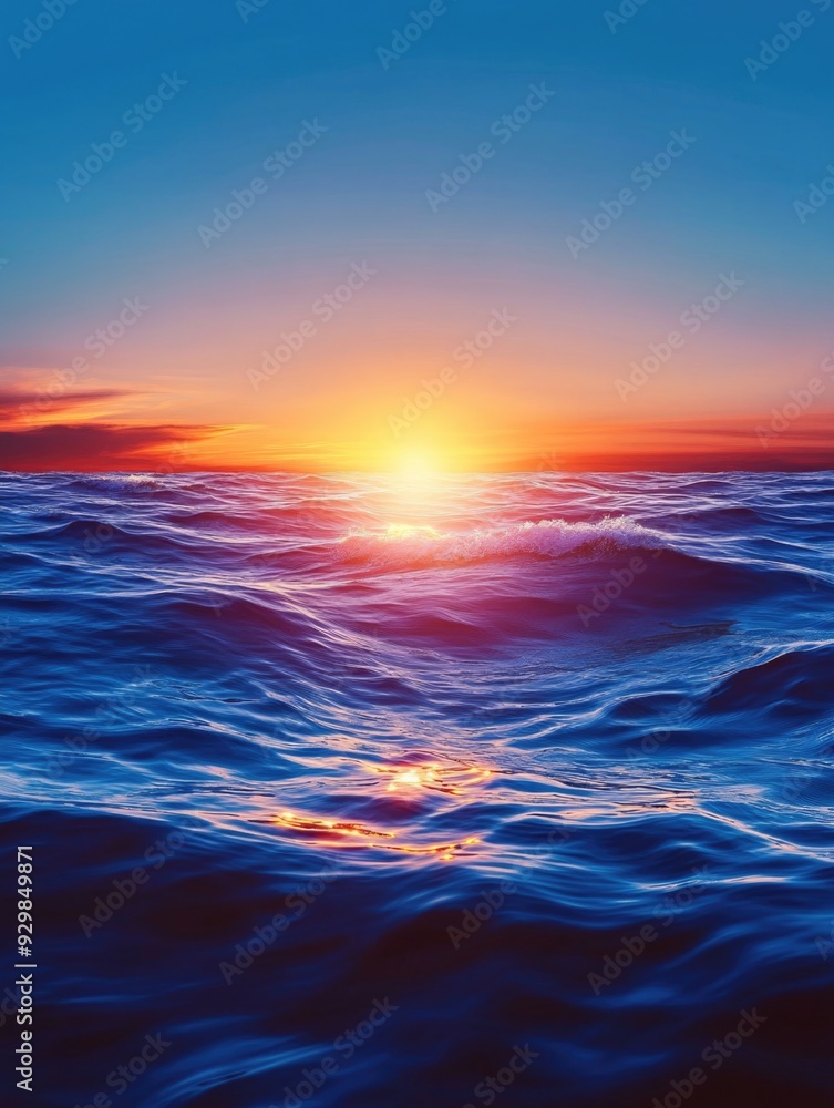 Obraz premium Sunset over ocean waves