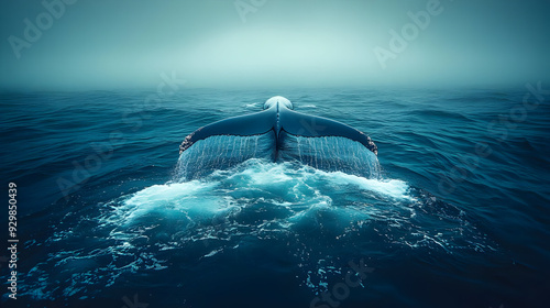 A whale's tail emerging fro...