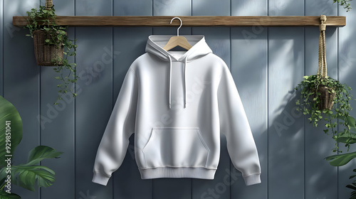 A white hoodie displayed on...