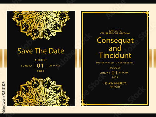 Save the date meditation Wedding invitation card with luxury background Template