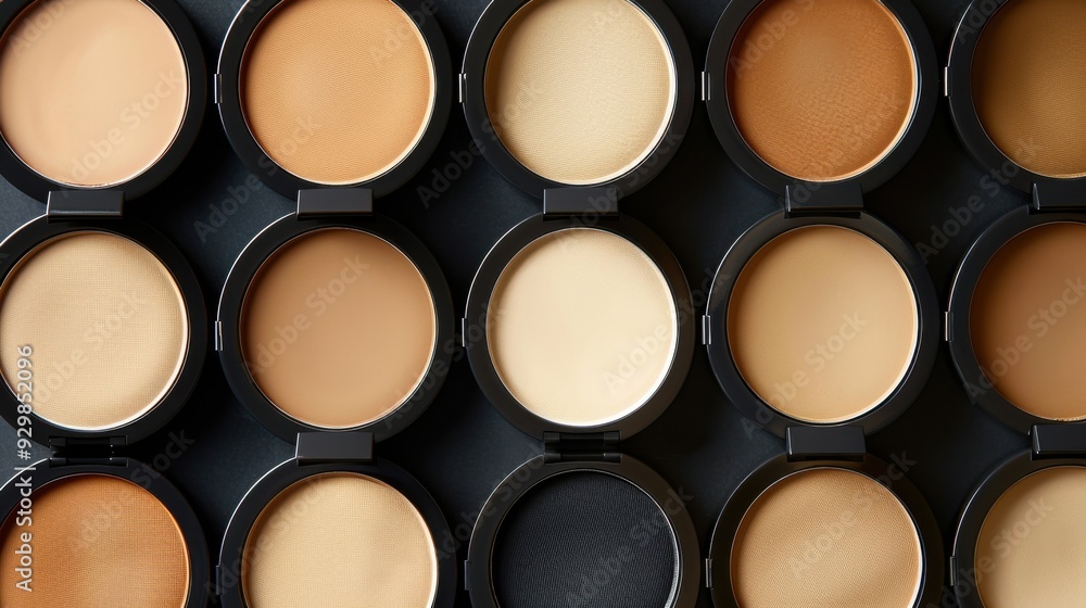 A row of makeup palettes with different shades of brown A row of makeup palettes with different shades of brown