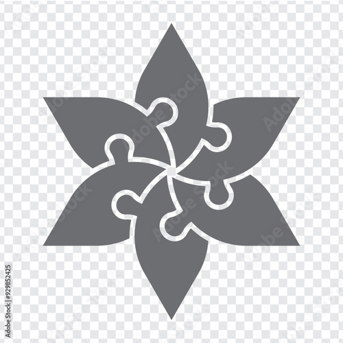 Simple icon puzzle flower in gray. Simple icon puzzle of the six elements  on transparent background for your web site design, app, UI. EPS10.