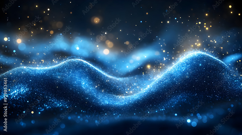 Abstract blue waves with sparkling lights and a mystical atmosphere. Abstract blue waves with sparkling lights and a mystical atmosphere.
