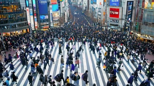 Wallpaper Mural Busy Shibuya Crossing in Tokyo, Japan with Thousands of Pedestrians in Motion Torontodigital.ca