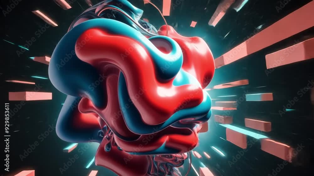 Dynamic 3D abstract shapes with vibrant colors and intricate patterns ...
