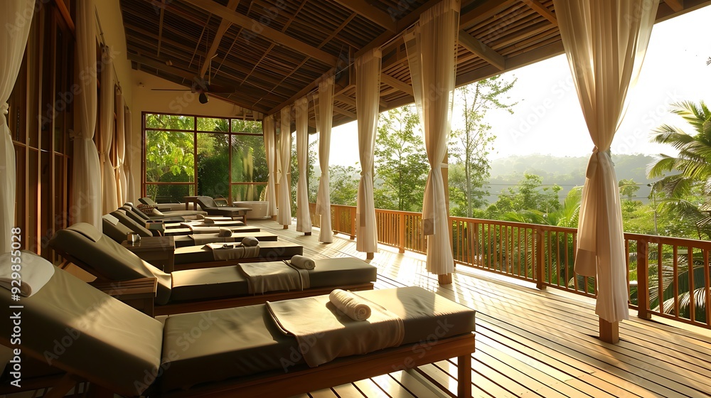 Fototapeta premium Calm views of the local landscape and massage seats are shows of this peaceful resort