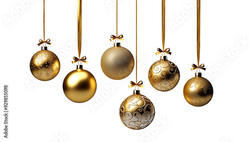 Golden Christmas balls (transparent background) PNG with alpha channel. Christmas decoration.金色のクリスマスボール(背景透過)アルファチャンネル付PNG。 クリスマス装飾。