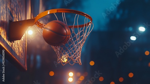 basketball game ball in hoop