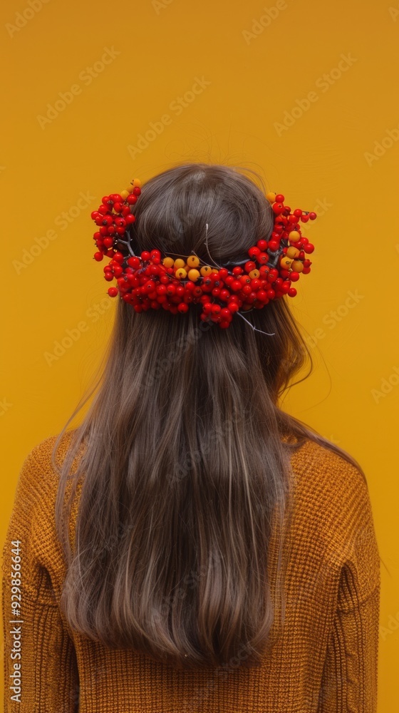 Naklejka premium woman with autumn berry wreath.