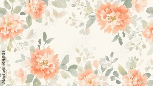 A floral pattern featuring soft peach and green hues, ideal for backgrounds or designs.