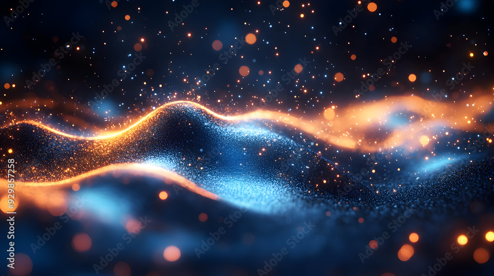 Abstract waves of light and particles in a dark background. Abstract waves of light and particles in a dark background.