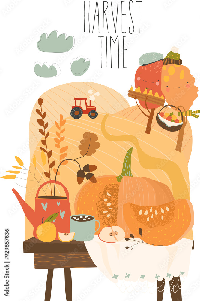 Fototapeta premium Still life with pumpkin and autumn elements