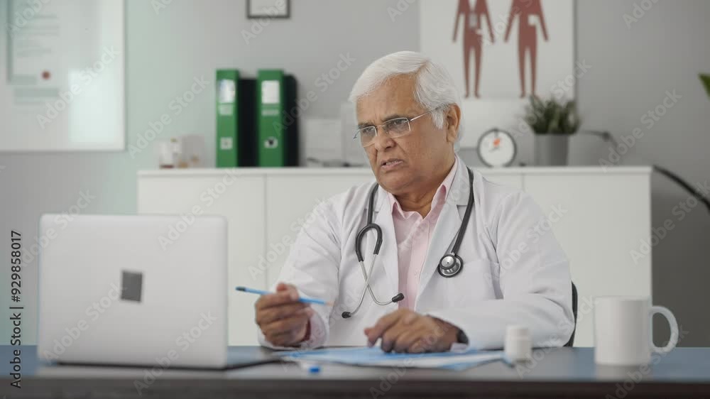Indian senior doctor consulting patient on video call Indian senior doctor consulting patient on video call