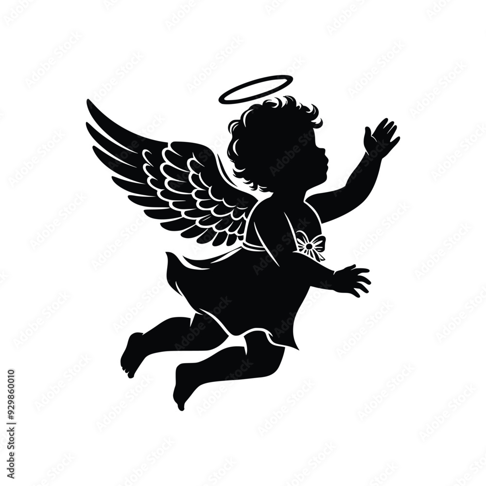 Fototapeta premium silhouette of flying baby angle black and white vector illustration