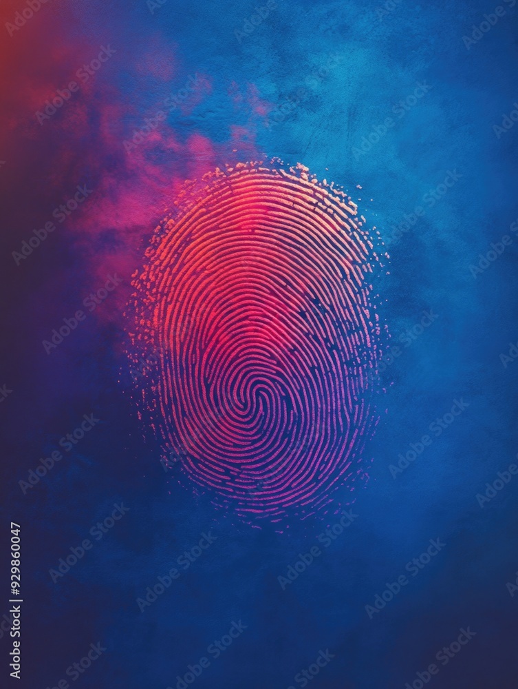Fingerprint pattern on blue and red background