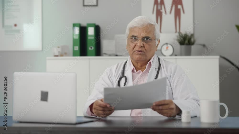 Sad Indian senior doctor discussing reports with the patient Sad Indian senior doctor discussing reports with the patient