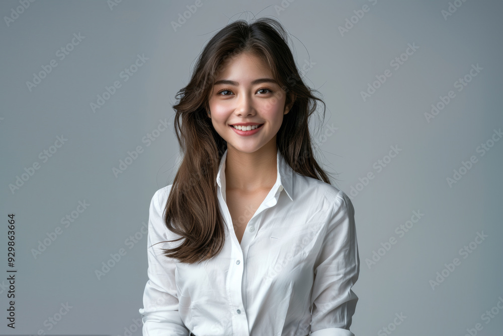 casual portrait features a young woman with straight hair and a soft smile, highlighted by a crisp white shirt and a bright, clean background. casual portrait features a young woman with straight hair and a soft smile, highlighted by a crisp white shirt and a bright, clean background.