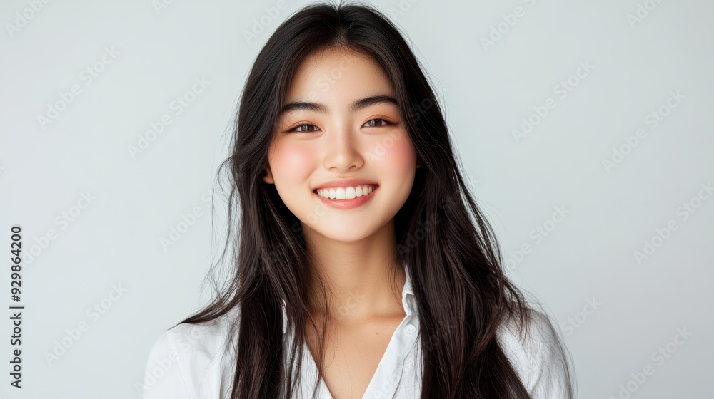 casual portrait features a young woman with straight hair and a soft smile, highlighted by a crisp white shirt and a bright, clean background. casual portrait features a young woman with straight hair and a soft smile, highlighted by a crisp white shirt and a bright, clean background.