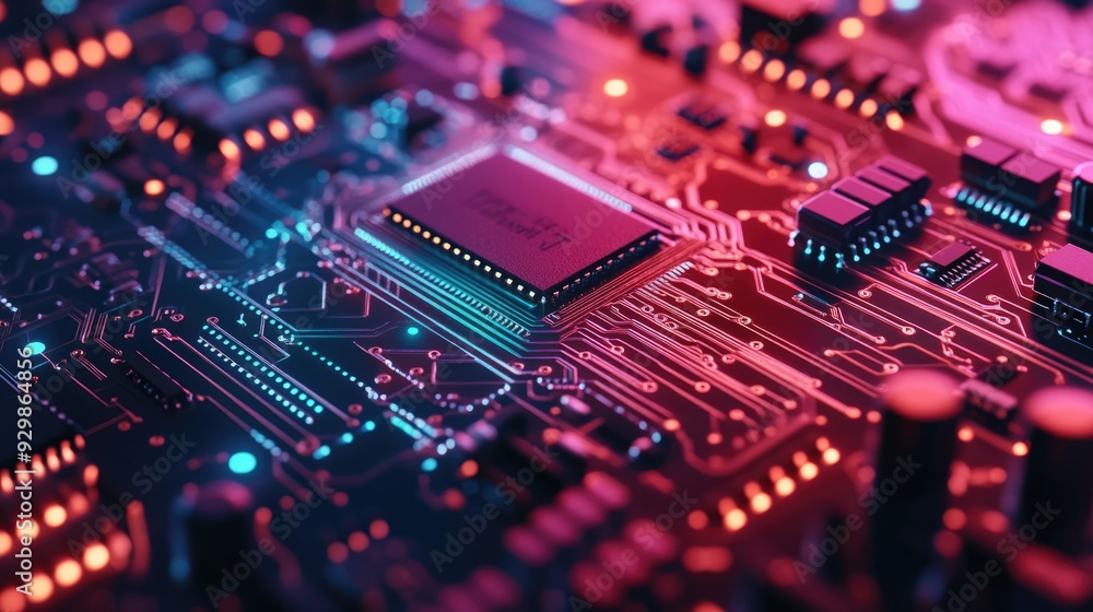 Close-up of a Circuit Board with Glowing Components Close-up of a Circuit Board with Glowing Components