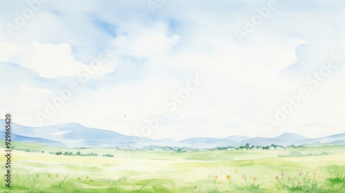 風景　山　田舎　水彩