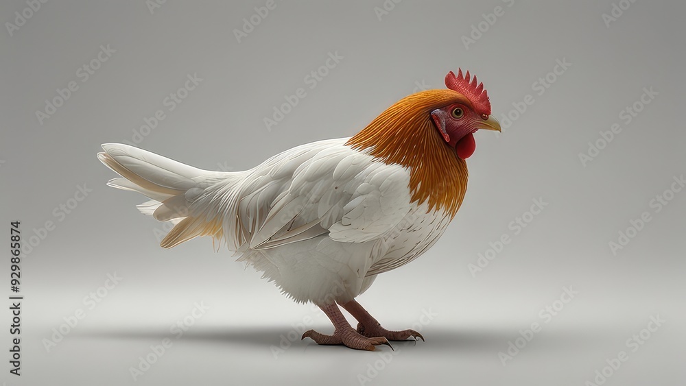 red and white healthy chicken(hen) standing on the white isolated background red and white healthy chicken(hen) standing on the white isolated background