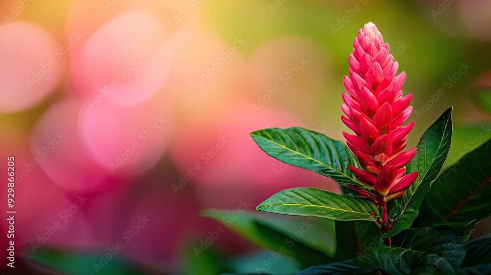 Vibrant red flower with green leaves set against a colorful blurred background, perfect for nature and floral themes. Vibrant red flower with green leaves set against a colorful blurred background, perfect for nature and floral themes.