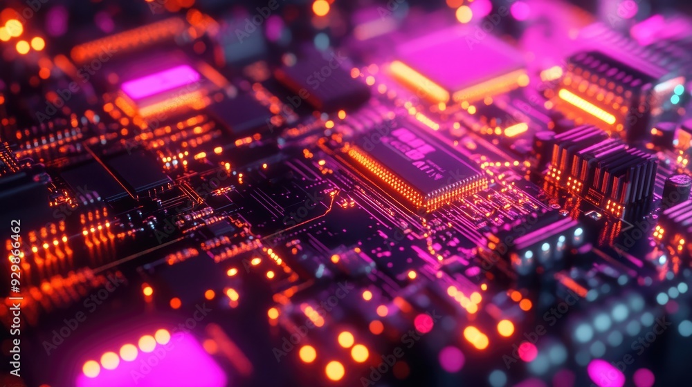 Circuit Board with Glowing Components Circuit Board with Glowing Components