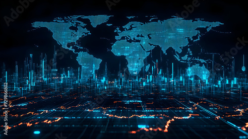 Digital world map with data...