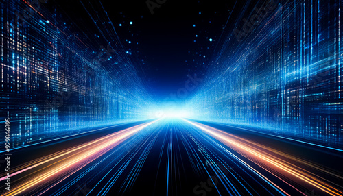 Wallpaper Mural Abstract background technology high speed racing for sports of long exposure light on black background.Science geometric shape modern elegant design ai generated. Torontodigital.ca