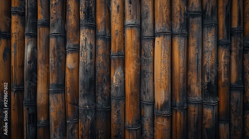 A fullscreen background showcasing a wall made of bamboo poles, with visible natural imperfections and color variations, adding depth and authenticity photo