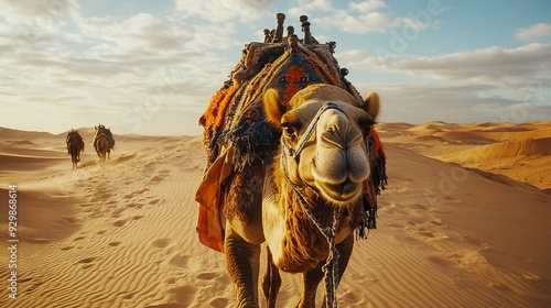 camel travelling in the desert
