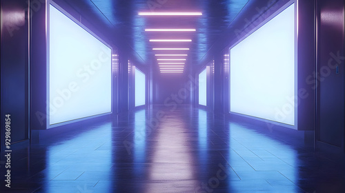 Futuristic hallway with glo...