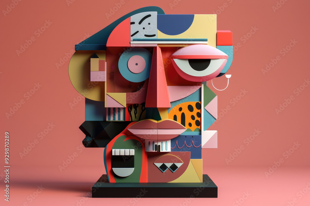Abstract sculpture combines vibrant colors and geometric shapes to form ...