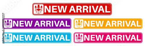 set trendy colorful new arrival icon sign. comes new product labels template sticker design vector illustration