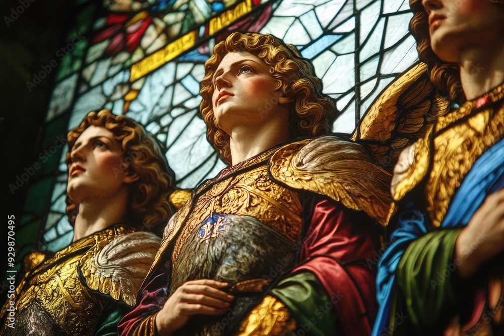 Obraz premium Statues and Stained Glass Window