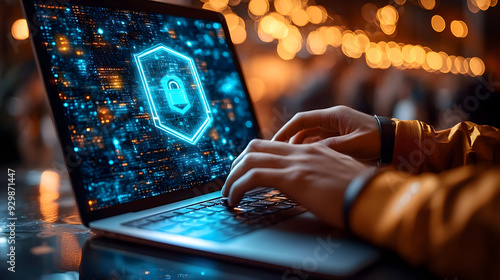 Laptop displaying cybersecu...