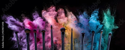 Makeup Brushes Exploding in a Rainbow of Powder photo