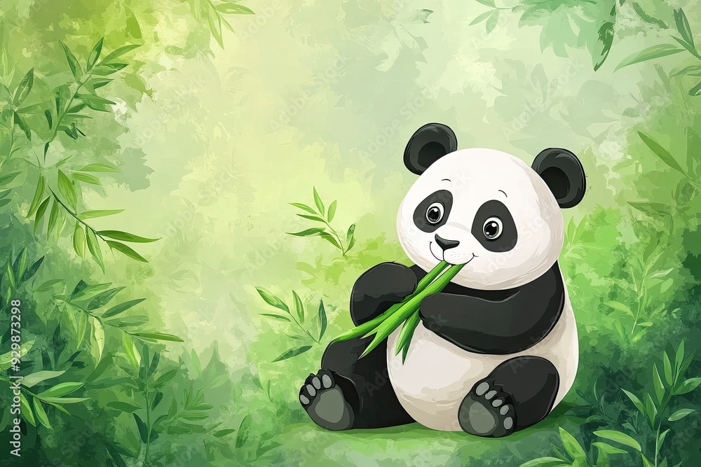 A cute cartoon panda enjoying bamboo in a lush, green environment. Perfect for nature and animal illustrations. A cute cartoon panda enjoying bamboo in a lush, green environment. Perfect for nature and animal illustrations.